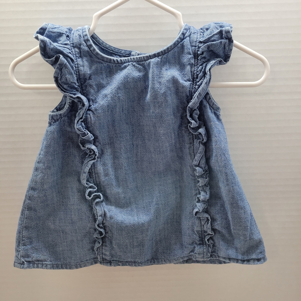 Old Navy Baby Girl 6-12M Chambray Ruffle Top Sleeveless